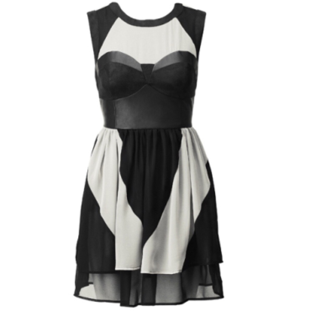 Faux leather & chiffon black & gray bustier dress